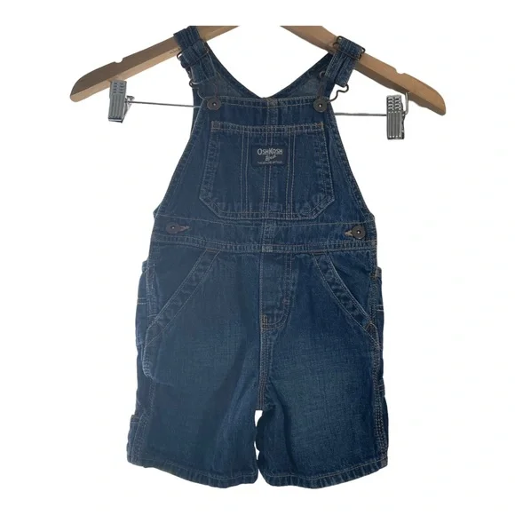 Oshkosh B’Gosh Vestbak Toddler Size 3T Blue Denim Overall Shorts Adj Strip - Picture 4 of 15